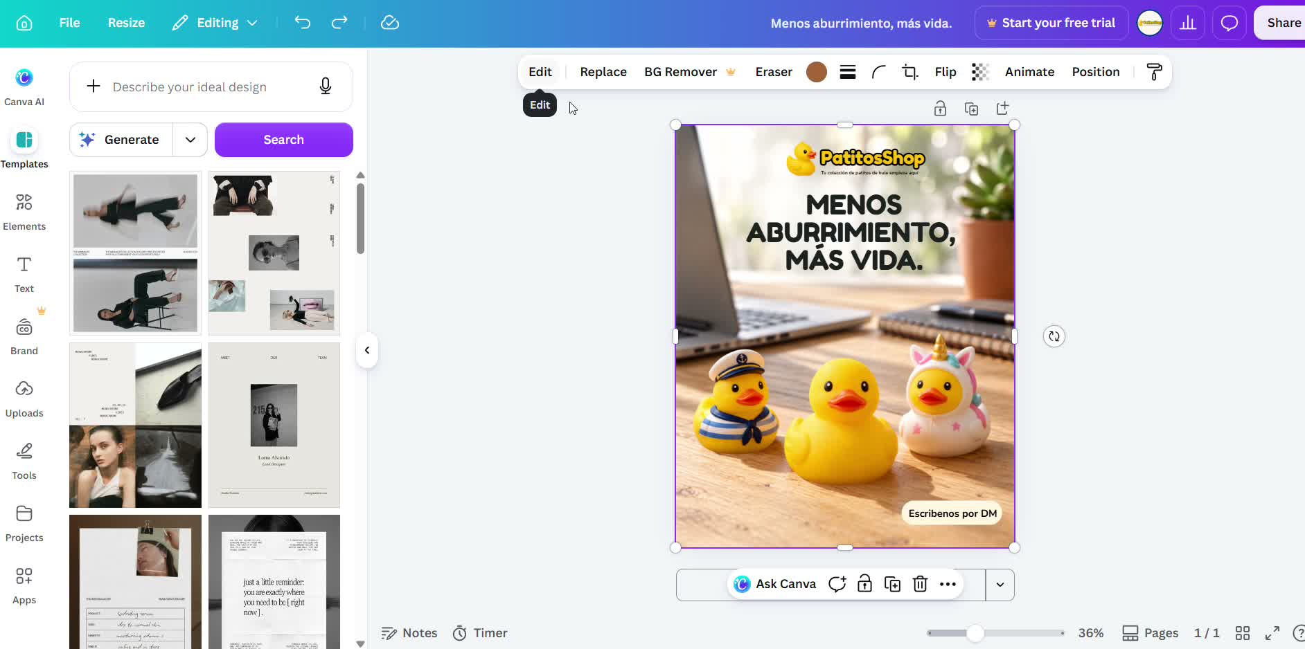 Captura de pantalla — paso 5: Usa las herramientas de edición