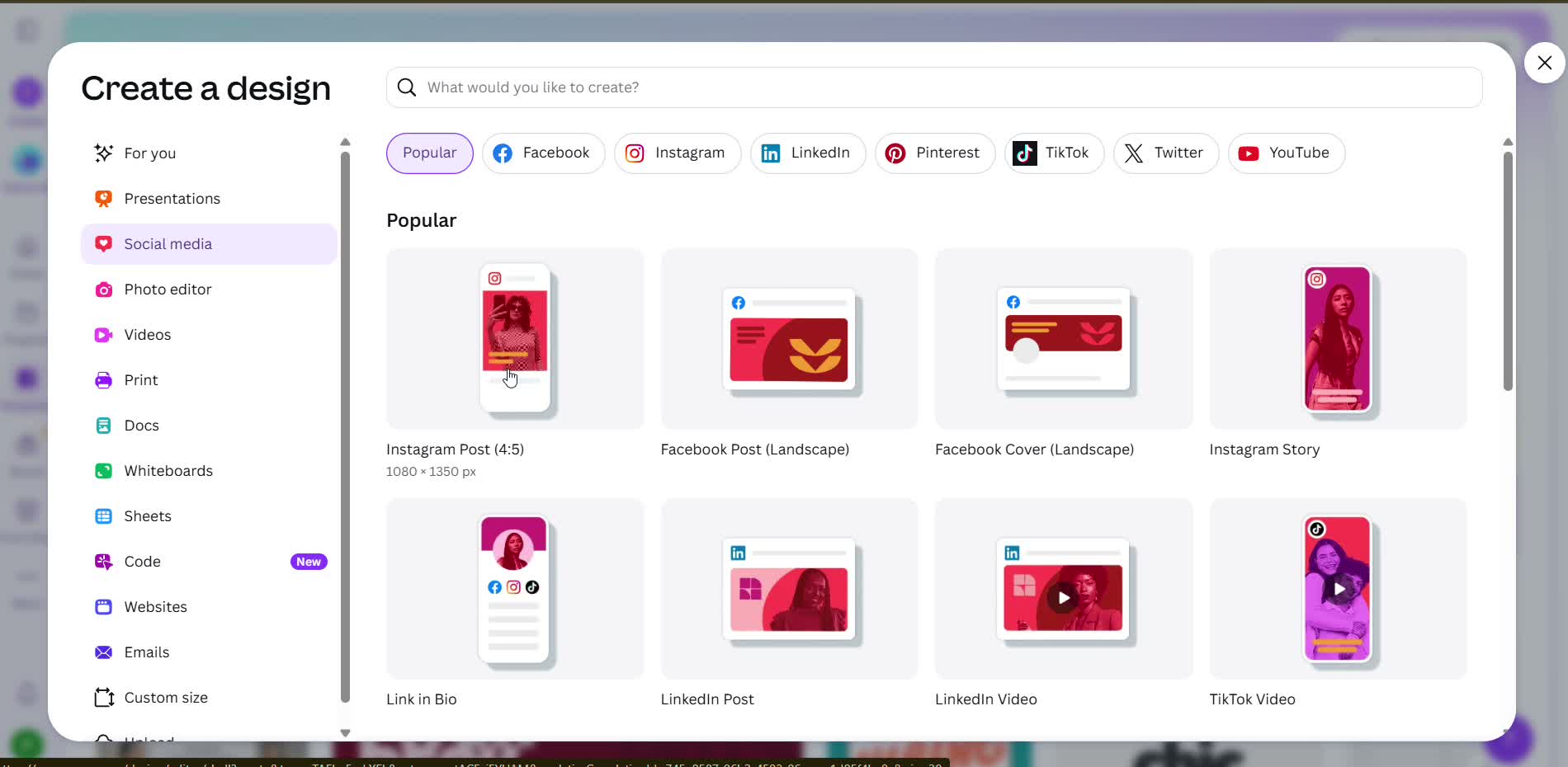 Captura de pantalla — paso 1: Elige el tamaño de tu Reel
