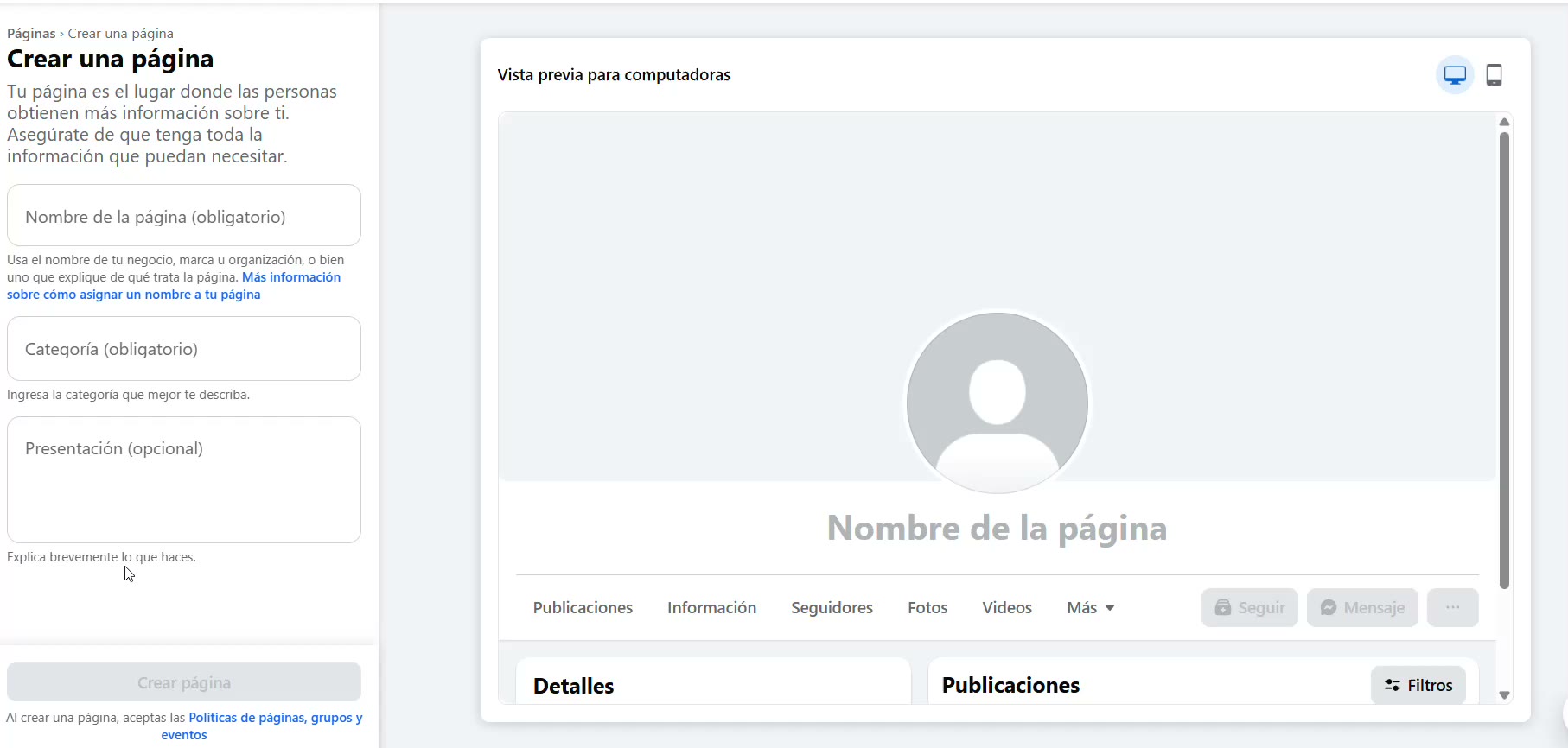 Captura de pantalla — paso 1: Entra a Facebook y abre "Páginas"