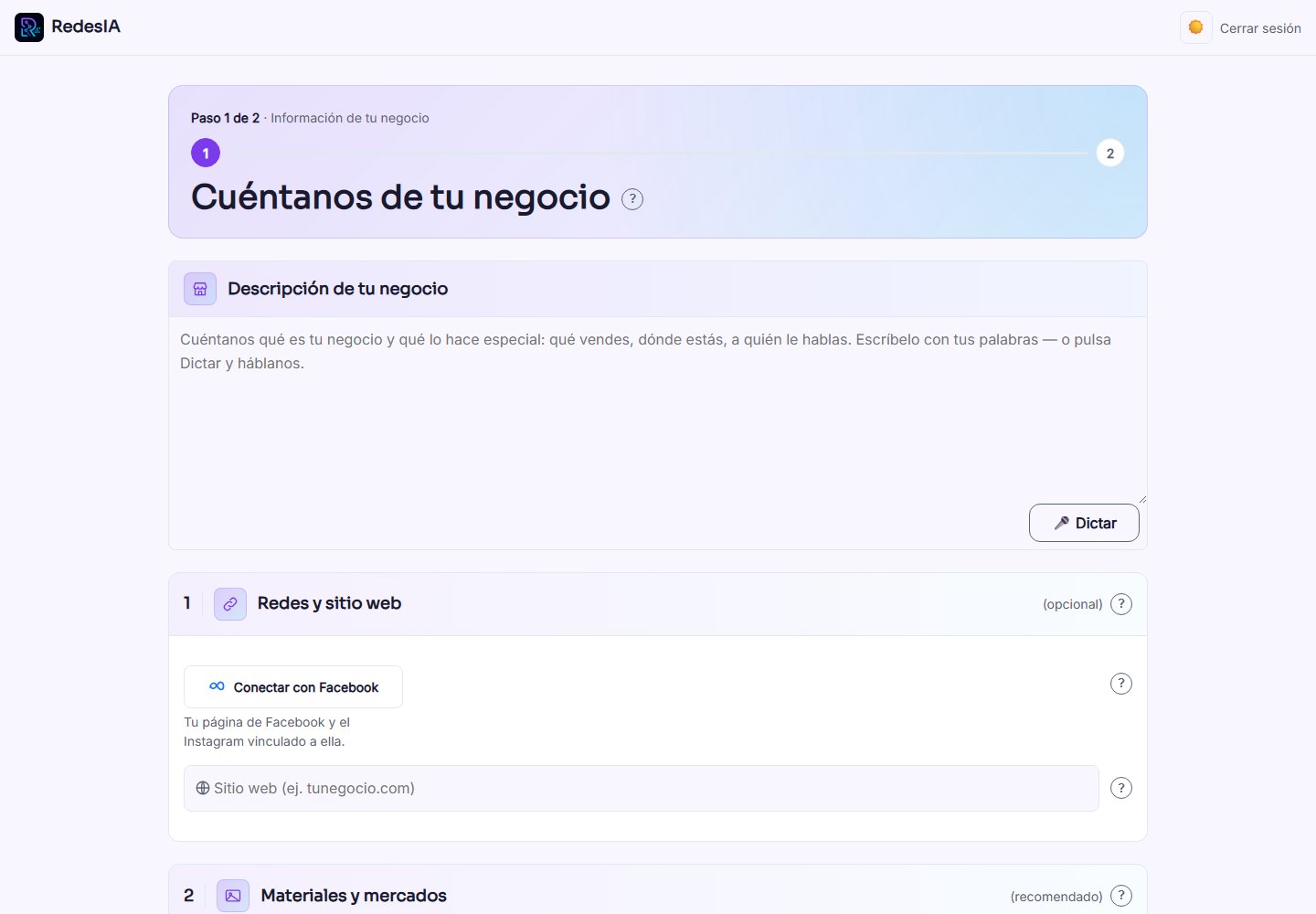 Captura de pantalla — paso 1: Empieza el onboarding sin conectar nada