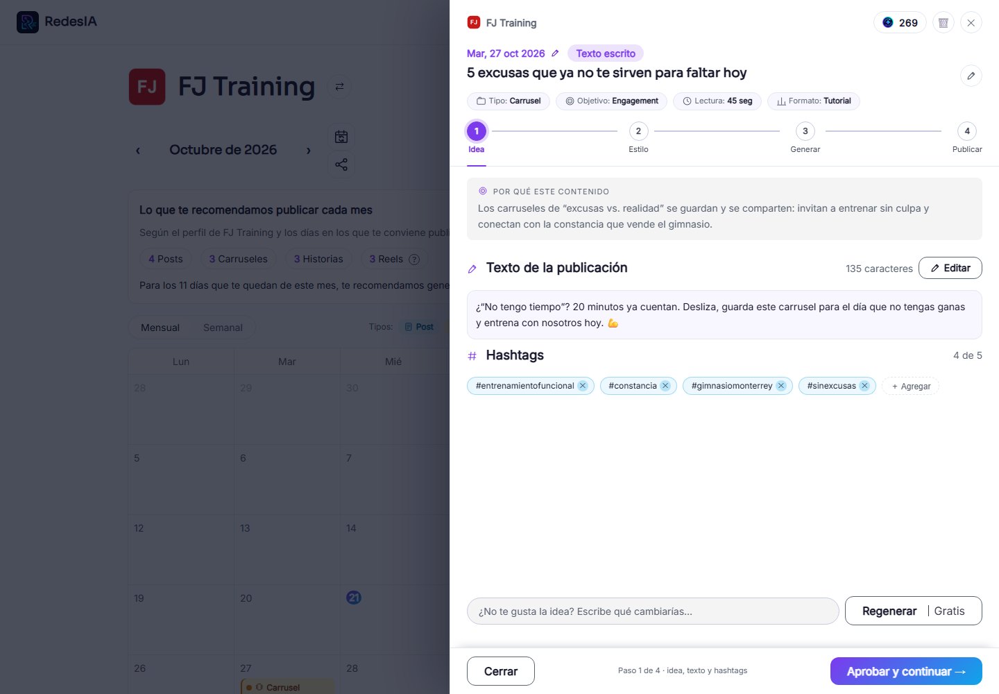 Captura de pantalla — paso 1: Abre la idea de carrusel desde tu calendario