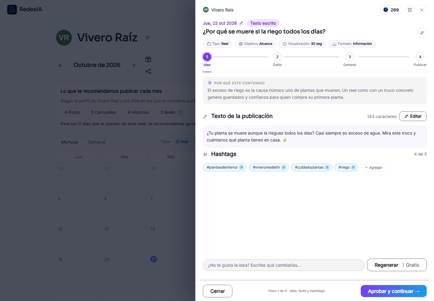 Captura de pantalla — paso 1: Abre la idea de Reel desde tu calendario