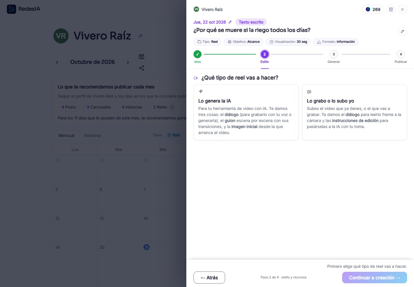 Captura de pantalla — paso 2: Elige cómo lo vas a producir