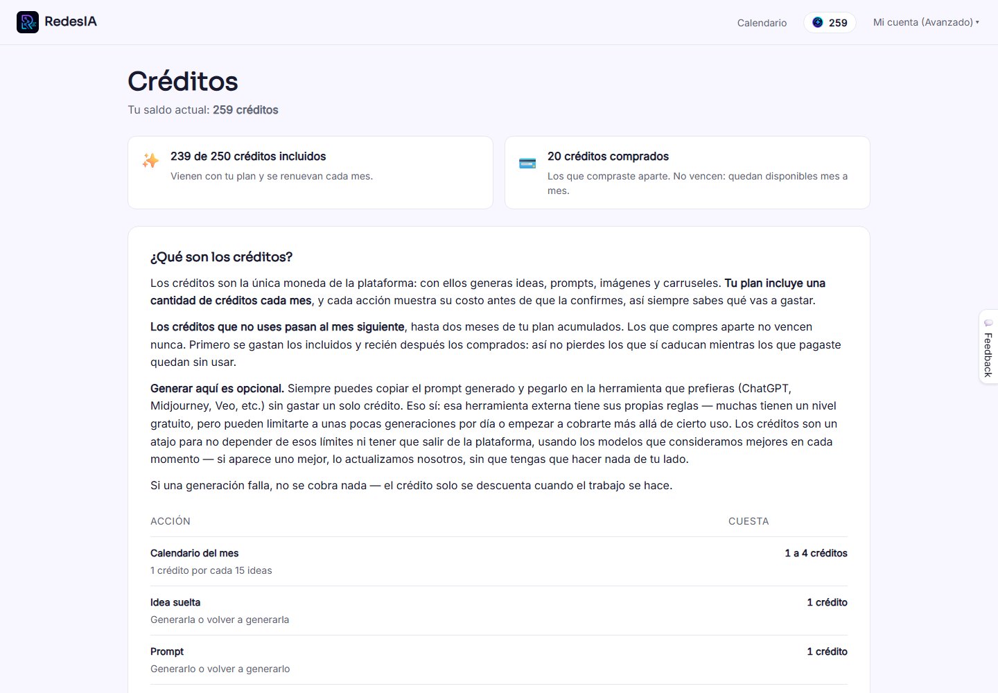 Captura de pantalla — paso 1: Revisa tus créditos disponibles