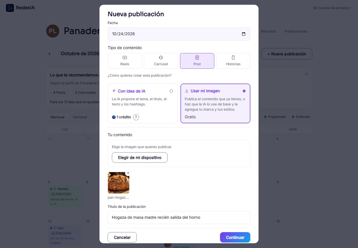 Captura de pantalla — paso 2: Sube tu foto y ponle un título