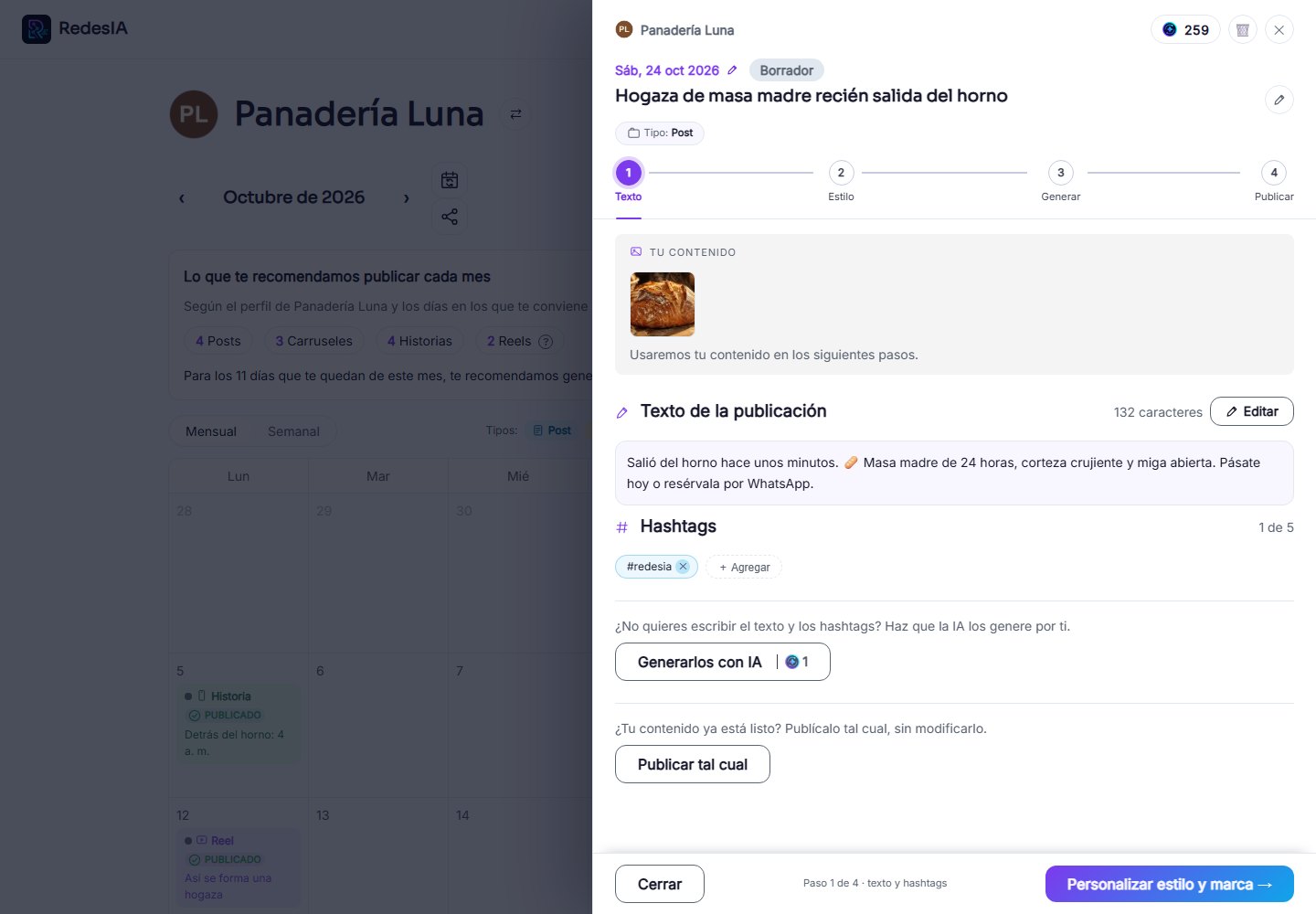 Captura de pantalla — paso 3: Escribe el texto, o pide que la IA lo escriba