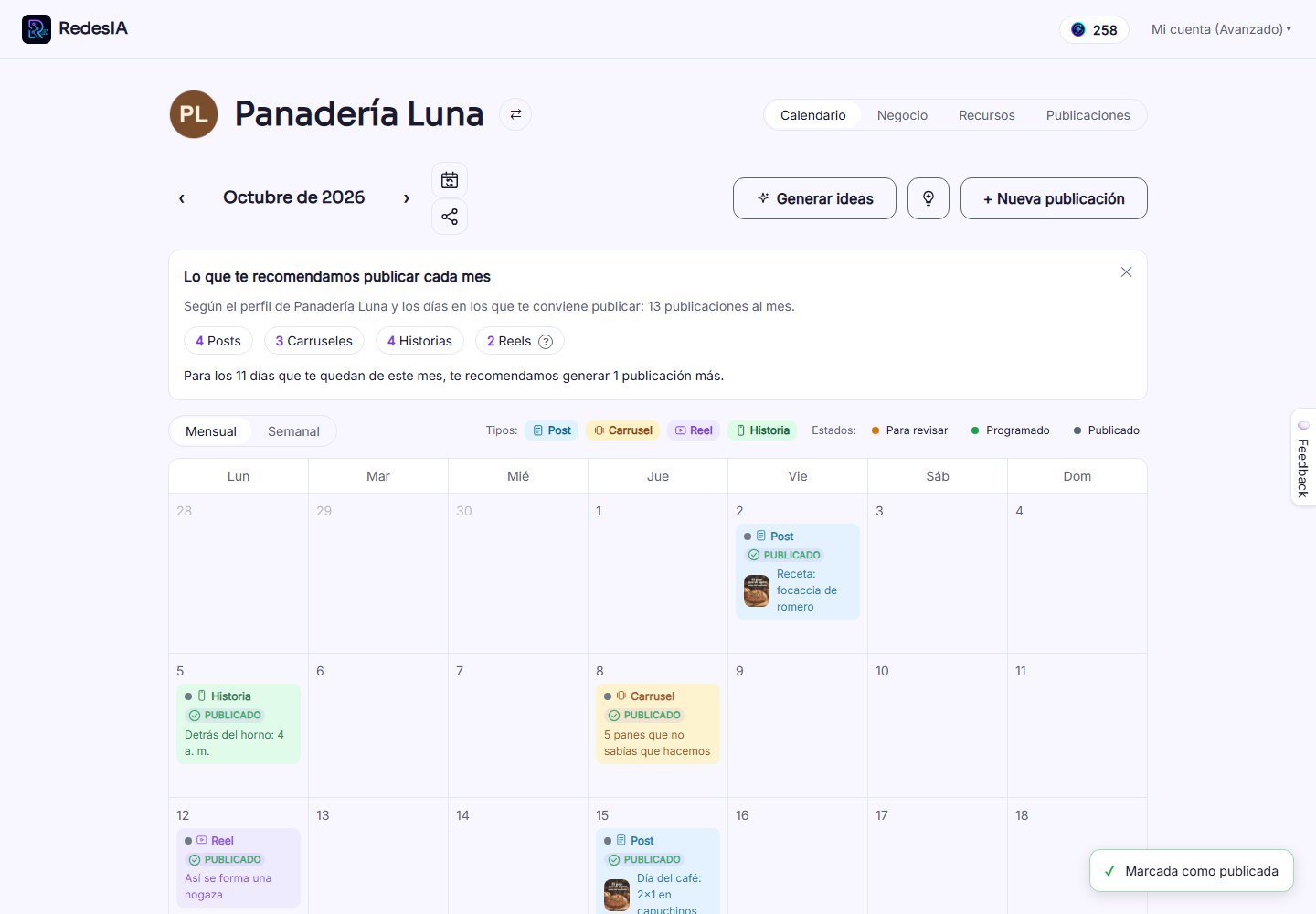 Captura de pantalla — paso 3: Marca el post como publicado