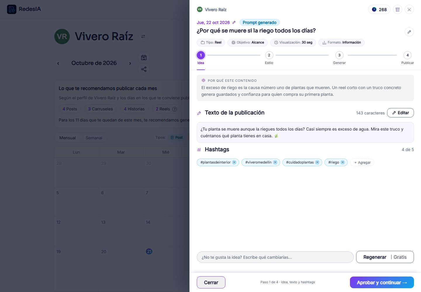 Captura de pantalla — paso 1: Abre la idea que ya generaste